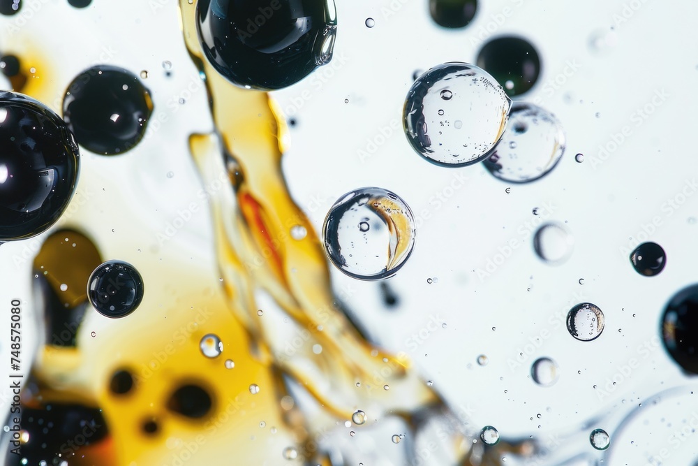 Poster close up of liquid pouring from a bottle, suitable for various design projects