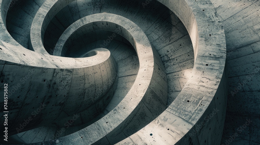 Poster a unique spiral-shaped concrete structure inside a building. ideal for architectural and industrial 