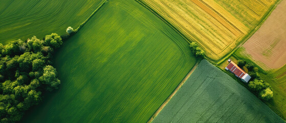 Aerial view of green field with trees - Powered by Adobe