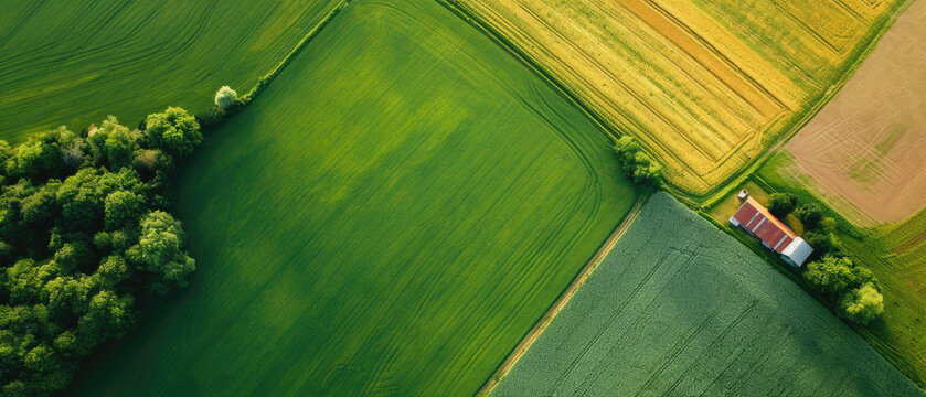 Aerial view of green field with trees
