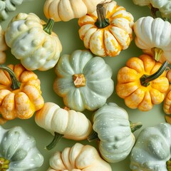 Seamless texture colorful collection of yellow gourds and squashes perfect for festive autumn decor
