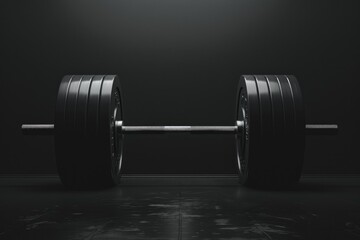 Black and white photo of a barbell. Suitable for fitness and sports concepts