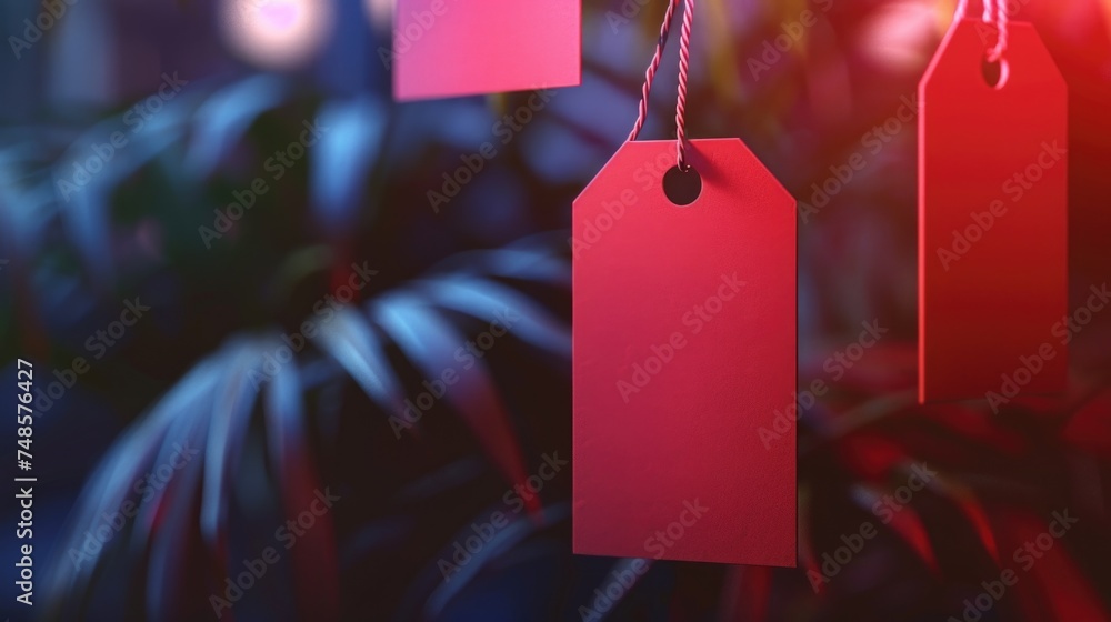 Poster tags hanging from a tree, suitable for various projects