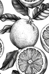 A vibrant drawing of a ripe grapefruit with green leaves. Perfect for food and health-related designs