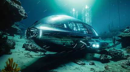 Futuristic underwater exploration adventure