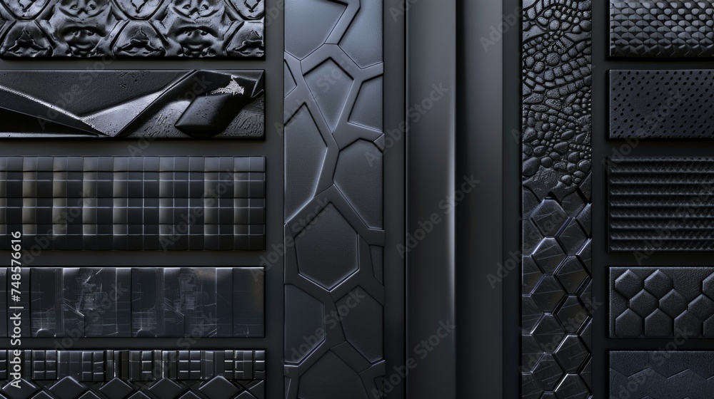 Poster a collection of different black tile designs. suitable for interior design projects