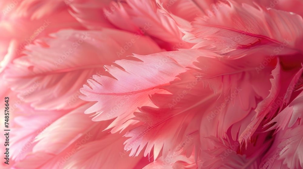 Poster close up of pink feathers on white background, suitable for various design projects