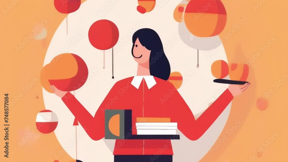 Poster a person juggling multiple objects representing their ability to multitask psychology art concept. .
