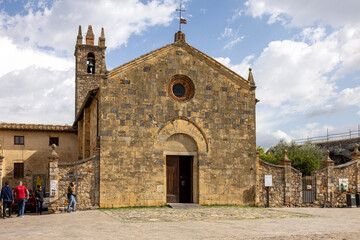 Old Church of Holy Mary of the Assumption in Monteriggioni village in Tuscany near Siena. Italy