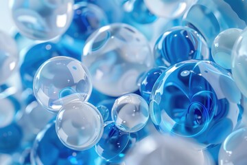 Close up of blue and white bubbles, perfect for backgrounds or design elements
