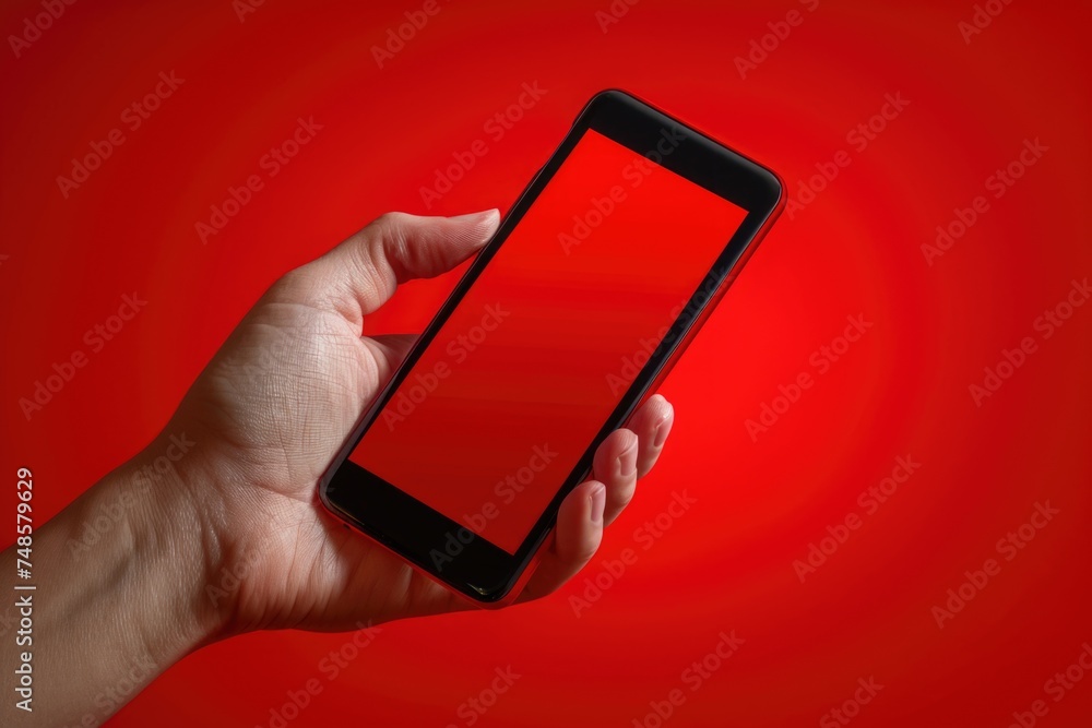 Aufkleber close-up of a person holding a smartphone. suitable for technology concepts