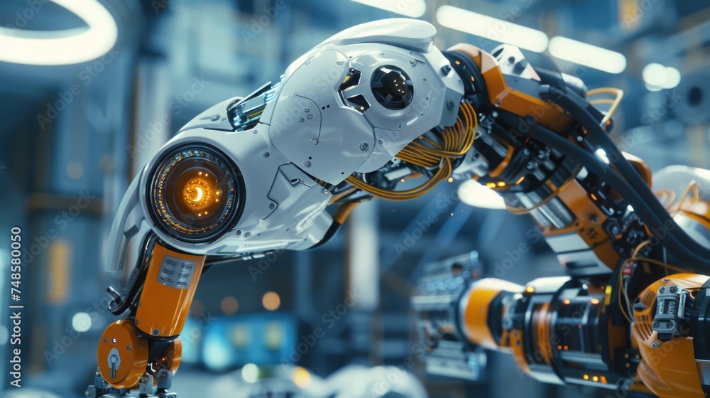 Aufkleber A robotic arm with a yellow light attached. Ideal for tech and innovation concepts