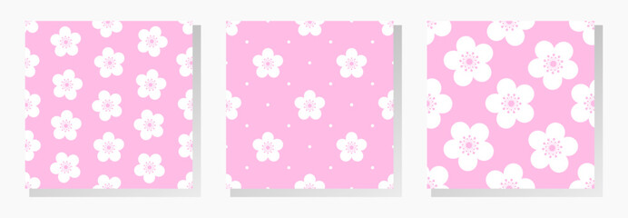 White sakura flowers on pink background. Floral vector seamless patterns collection. Best for textile, wallpapers, wrapping paper, package and your design.