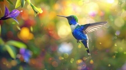 Fototapeta premium A beautiful hummingbird flying through the air. Perfect for nature and wildlife concepts