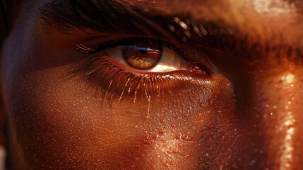 Close up of a person's eye with water droplets, ideal for eye care products promotion