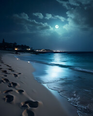 Beach Dreams in Moonlight: Silver Skies and Gentle Waves | Generative AI	