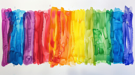 Hand painted watercolor rainbow on paper silkscreening, playful experimentation