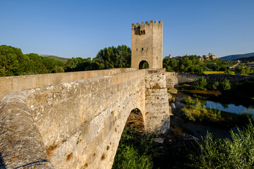 Frías medieval bridge, Romanesque origin, over the Ebro river,, Autonomous Community of Castilla y...