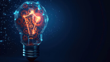 Abstract low-poly light bulb gears inside. The Internet Technology triangle icon concept