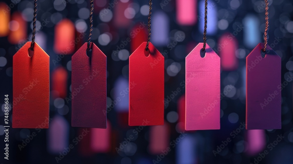 Poster Bunch of tags hanging on a string, suitable for various concepts and designs