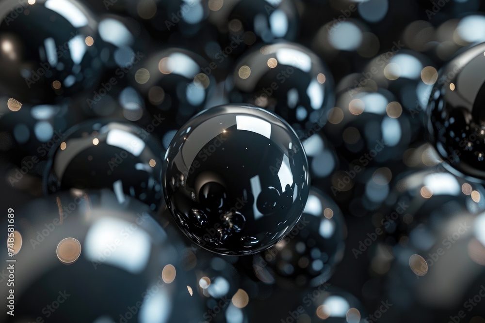 Poster a bunch of shiny black balls floating in the air. ideal for modern design projects