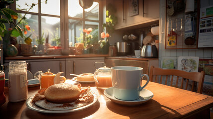 breakfast in morning on kitchen room - Powered by Adobe