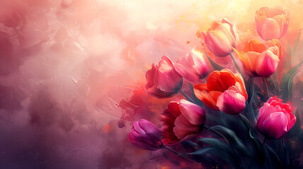 spring banner, background for cards from tulips made in painting style