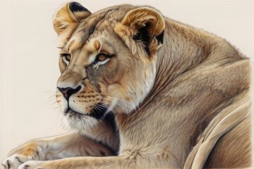 Drawing of a lioness resting