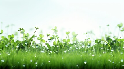 illustration of Drops of water lie on freshly cut elytrigia grass, Generative ai - obrazy, fototapety, plakaty
