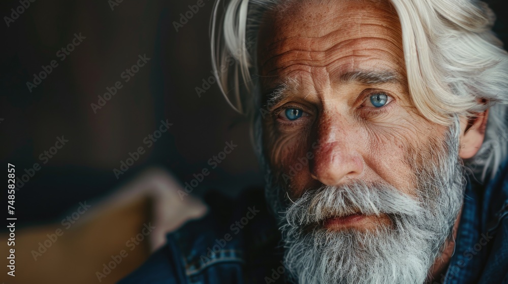 Poster Close up portrait of a person with a beard. Suitable for various projects