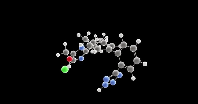 Losartan molecule, rotating 3D model of cozaar, looped video on a black background