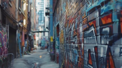 A narrow alley with colorful graffiti walls, perfect for urban backgrounds