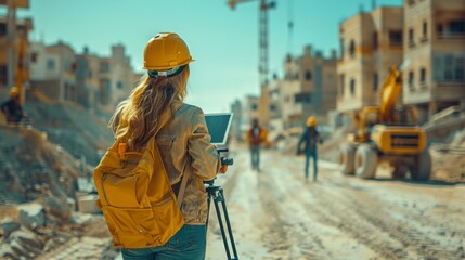 Diverse team of professionals using tablet computers on construction site. Real estate construction project. with civil engineers, architects, Arabic business investors and explorer with theodolite 