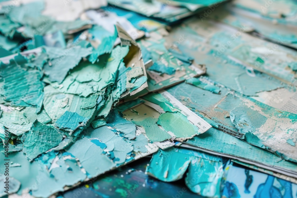 Poster close up of colorful paint on a table, ideal for artistic projects