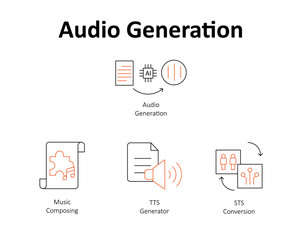 Audio Generation Vector Icons: Sound Creation, Music Production, Digital Audio.