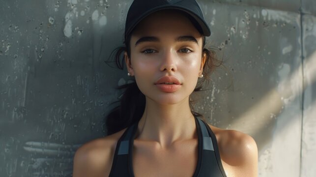 A woman wearing a black top and hat. Suitable for fashion or mystery themed designs
