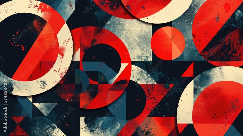 Poster red and white sign with black and white circles, suitable for various design projects