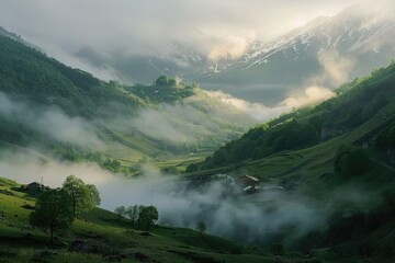 A scenic view of a valley in the mountains, perfect for nature lovers and travel blogs