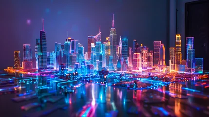 Tuinposter Holographic cityscapes glow technology © Fauzia