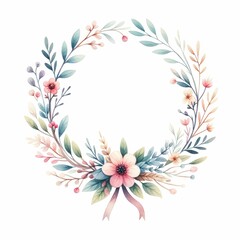 Spring wreaths and garlands. watercolor illustration, floral clipart for postcards, wedding invitations, stickers. isolated on white background.  - obrazy, fototapety, plakaty