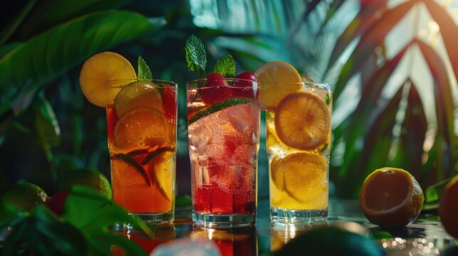 Different types of drinks in glasses, ideal for beverage concept designs