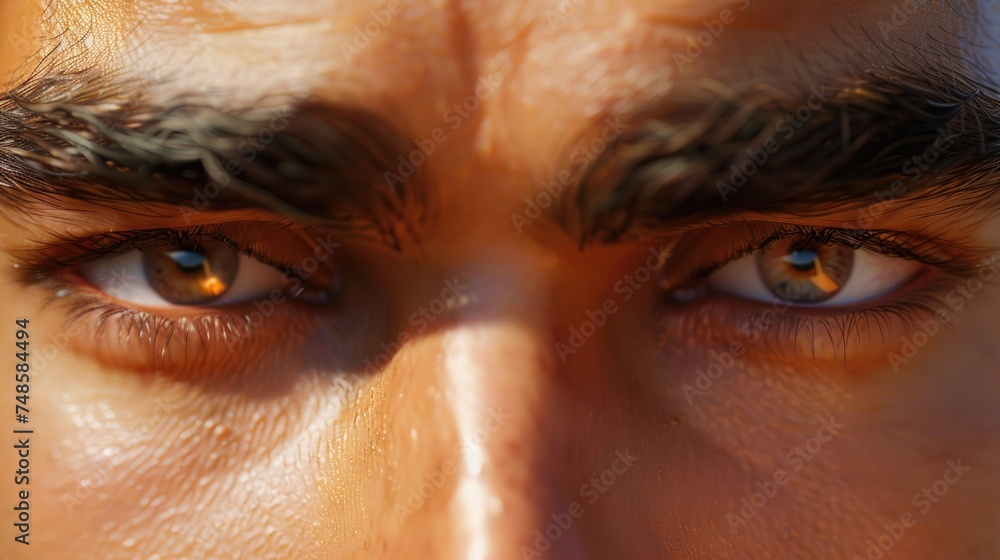 Poster close up of a man's eyes with a mustache. suitable for various projects