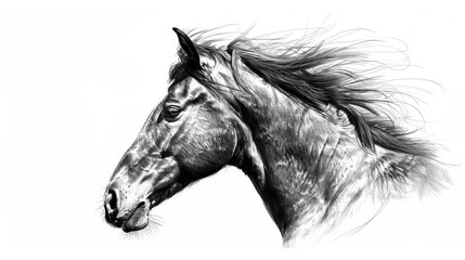 Detailed black and white sketch of a horse. Suitable for educational materials or equestrian websites