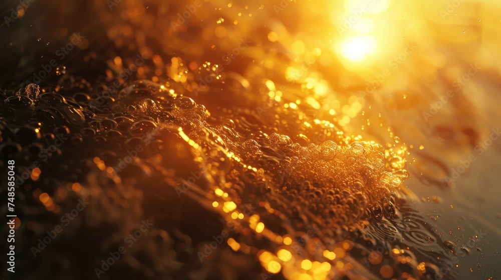 Poster a close up of a wave in the ocean at sunset. perfect for nature and travel concepts