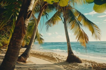 Scenic view of palm trees on a beautiful beach, perfect for travel brochures