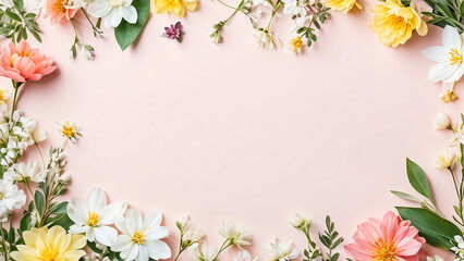 Obraz na płótnie Canvas minimalist-spring-seasonal-flower-frame-clusters-of-mini-flowers-bordering-the-edges-spacious-cent