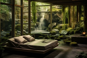 Refreshing Nature relax bath room. Nature spa salt. Generate Ai