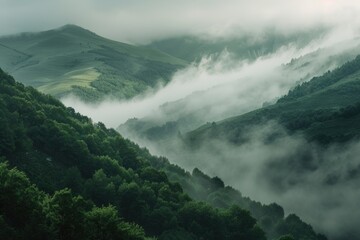 Misty mountain range view, perfect for nature backgrounds