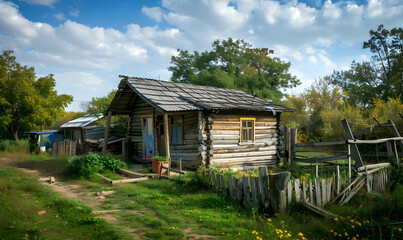 Fototapeta na wymiar photo wooden house of poor people