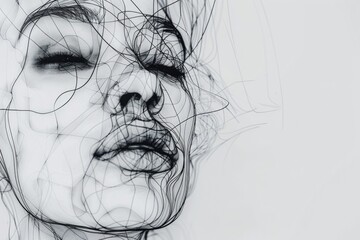 Obraz premium A realistic black and white drawing of a woman's face. Suitable for various design projects